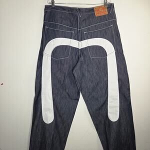 Evisu Genes Jeans 36x34 Baggy Dark Raw Denim Big White Seagull Daicock Y2K Pakis